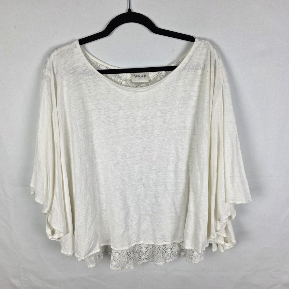 Wrap London‎ Linen Lace Trim Batwing Sleeve Top White WK83 US 18